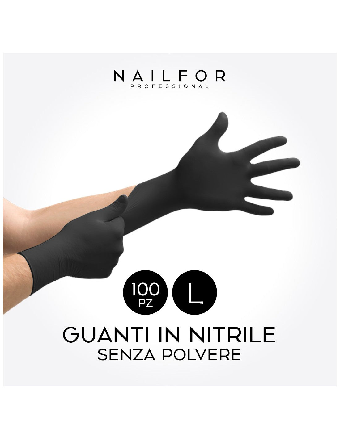 100 Gants Nitrile Jetables Noir Taille L NAILFOR